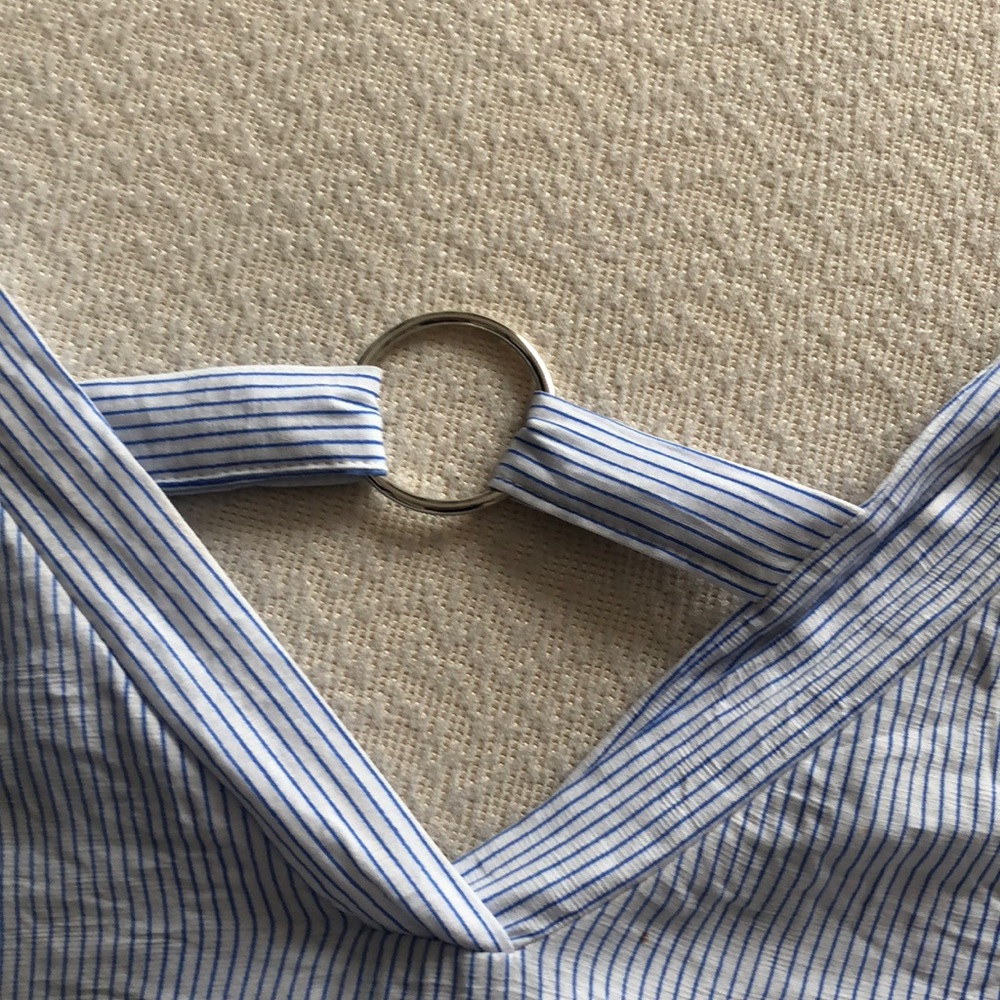 Blue & White Stripe Linen Blouse - Picture 3 of 4